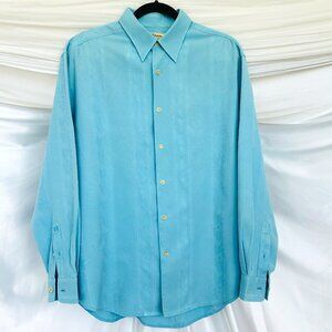 Tommy Bahama Blue Subtle Floral Striped Brocade Men's Dress Shirt | Size M